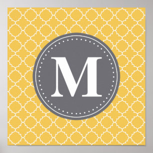 Póster Entramado marroquí monogramado en amarillo / gris