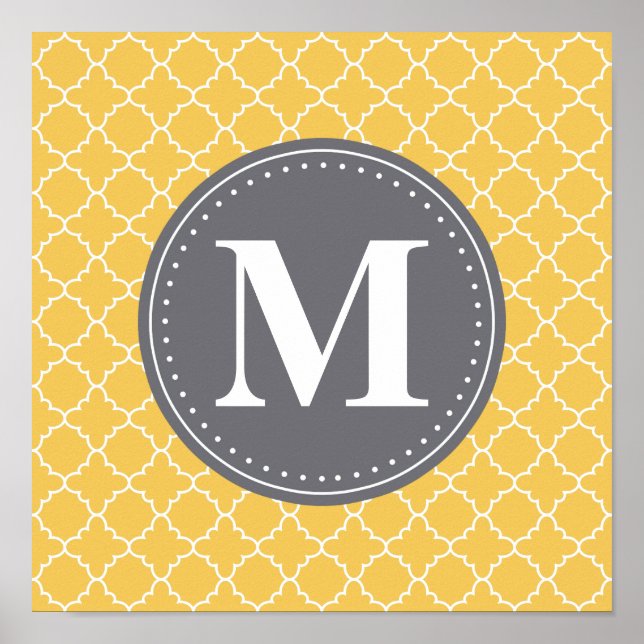 Póster Entramado marroquí monogramado en amarillo / gris (Frente)