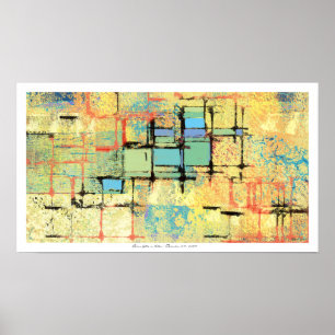 Póster Entramado verde sobre pintura abstracta amarilla