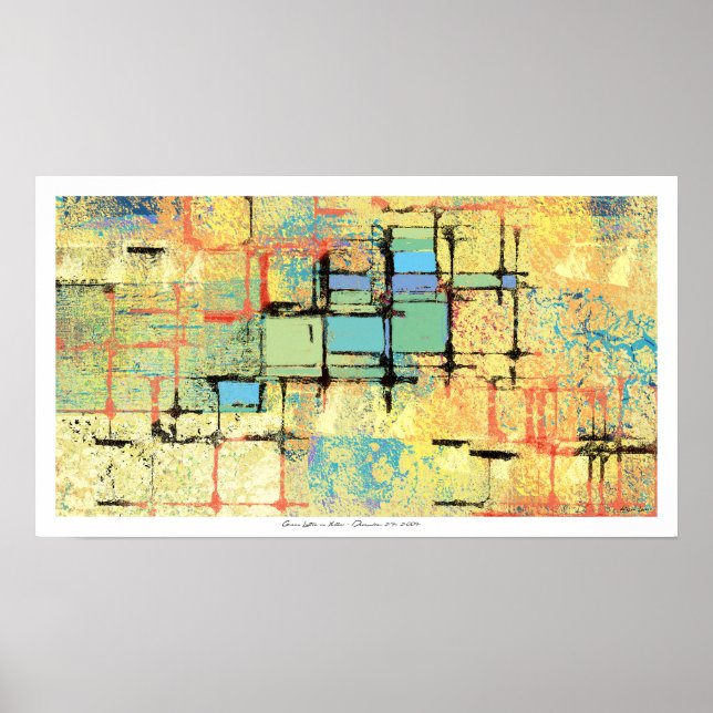 Póster Entramado verde sobre pintura abstracta amarilla (Frente)