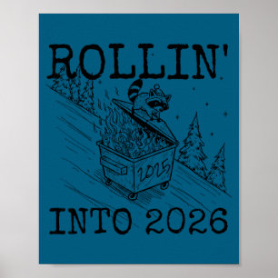Póster Entrando en 2026 Feliz Año Nuevo Mapache Hombres M