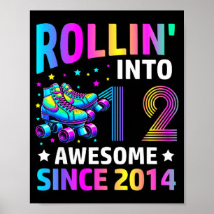 Póster Entrando en los 12 años Patines Cumpleaños 12 niña