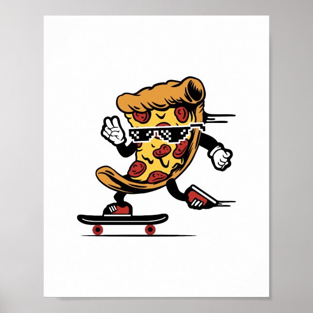 Póster Entrega de pizza, divertida patineta de pizza (Frente)