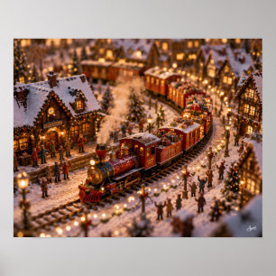 Póster Entrega de tren de Navidad en miniatura