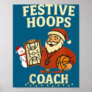 Póster Entrenador de aros festivos diseño de baloncesto p