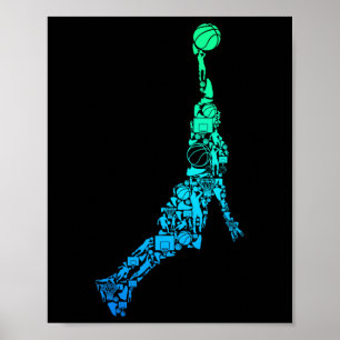 Póster Entrenador de jugador de baloncesto lanzando niños