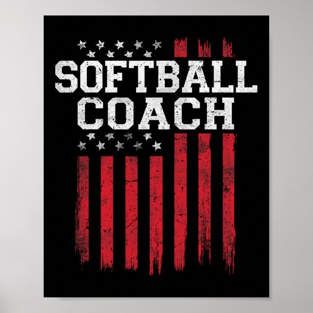 Póster Entrenador De Softbol Orgullosa Bandera Estadounid (Frente)