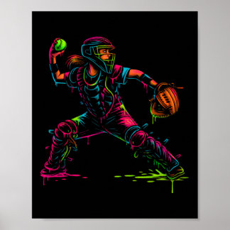 Póster Entrenador de Softbol Papá Lanzador Receptor Entre