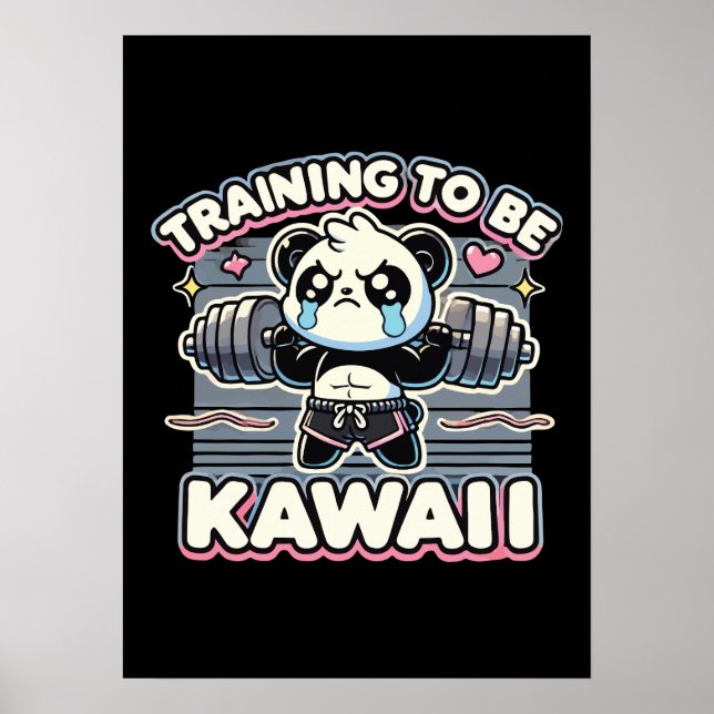Póster Entrenamiento De Gym Panda Para Ser Kawaii Cute An (Frente)