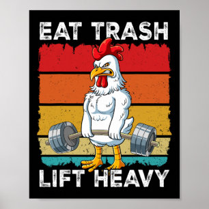 Póster Entrenamiento de peso de gimnasia de pollo Comer e