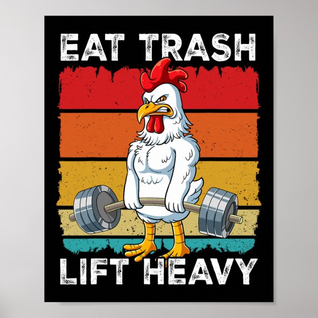 Póster Entrenamiento de peso de gimnasia de pollo Comer e (Frente)
