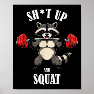 Póster Entrenamiento divertido de sentadillas de mapache 