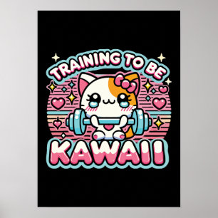 Póster Entrenamiento para ser kawaii - Gato divertido de