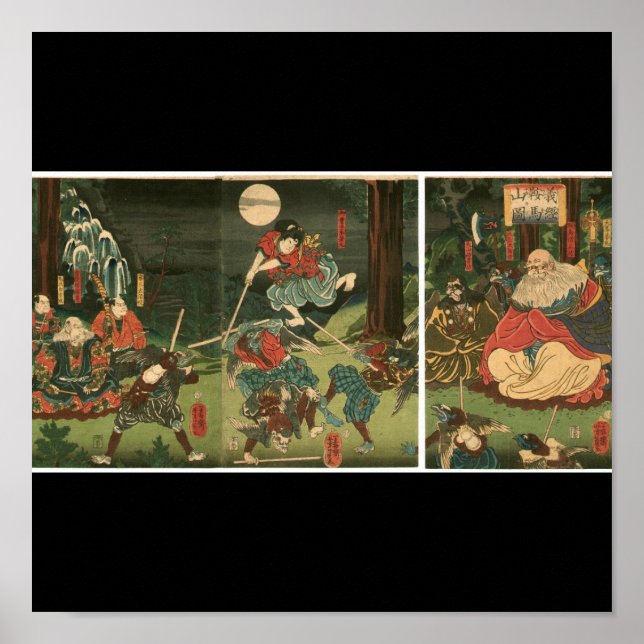 Póster Entrenamiento samurai con Tengu, Circa 1859 (Frente)