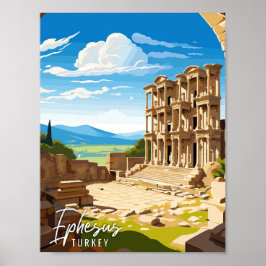 Póster Ephesus ilustracion de viajes vintage Turquía