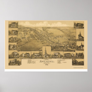 Póster Ephrata, Mapa Panorámico PA - 1887
