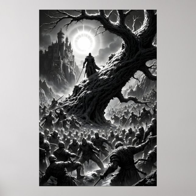 Póster Epic battle scene with medieval warriors under (Frente)