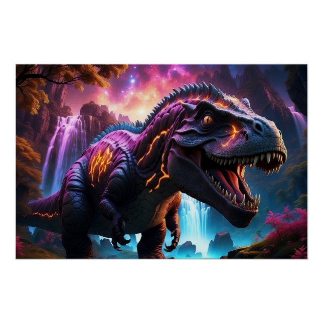 Póster Epic Cosmic Dinosaur Fantasía Vibrante Paisaje Pos (Anverso)
