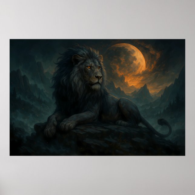 Póster Epic Moonlit Lion – Celestial Mountain Guardian –  (Frente)