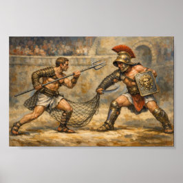 Póster Épica Batalla de Gladiadores Romanos Enemigos Trad