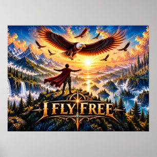 Póster Épico de Fantasía Águila Vuelo Libre