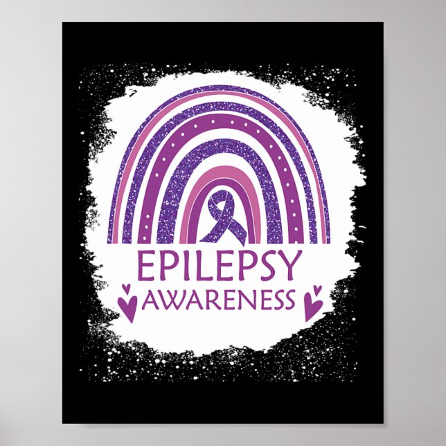 Póster Epilepsia Awareness Bleached Rainbow Purple Ribbon (Frente)