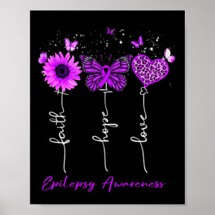 Póster Epilepsia Awareness Faith Hope Love Leopard Sunflo