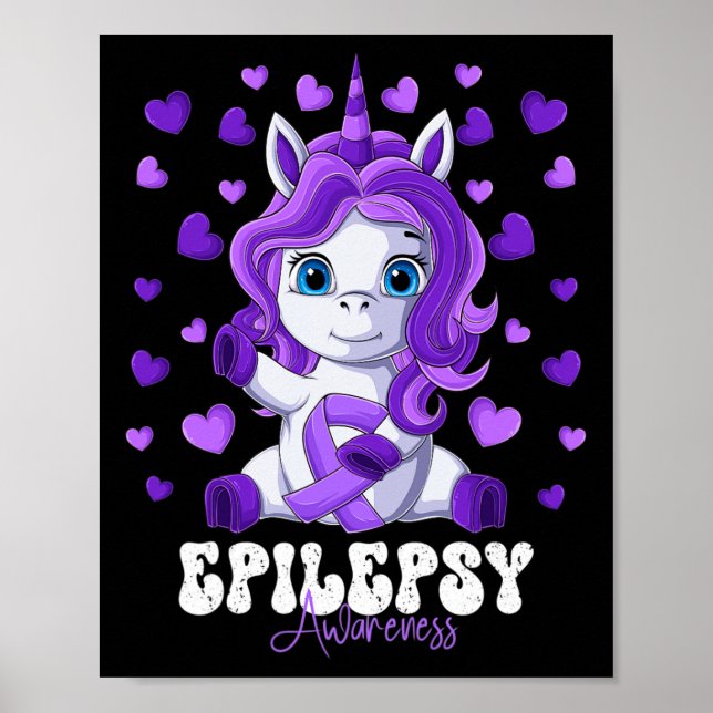 Póster Epilepsia Awareness Month Púrpura Ribbon Unicorn (Frente)