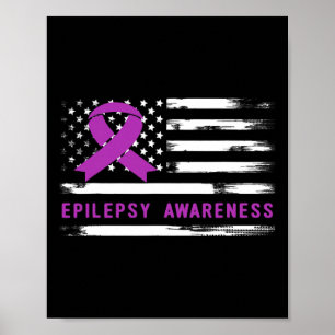 Póster Epilepsia Awarness Bandera Americana Cinta Púrpura