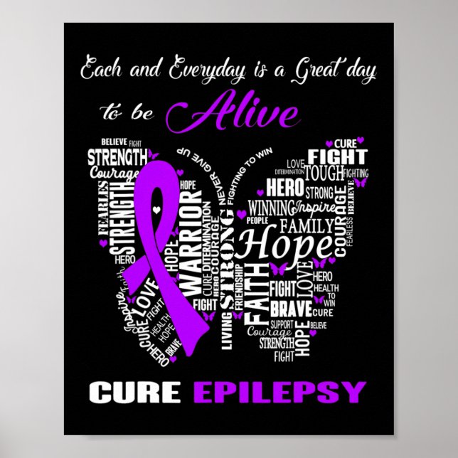 Póster Epilepsia Conciencia Mariposas Moradas (Frente)