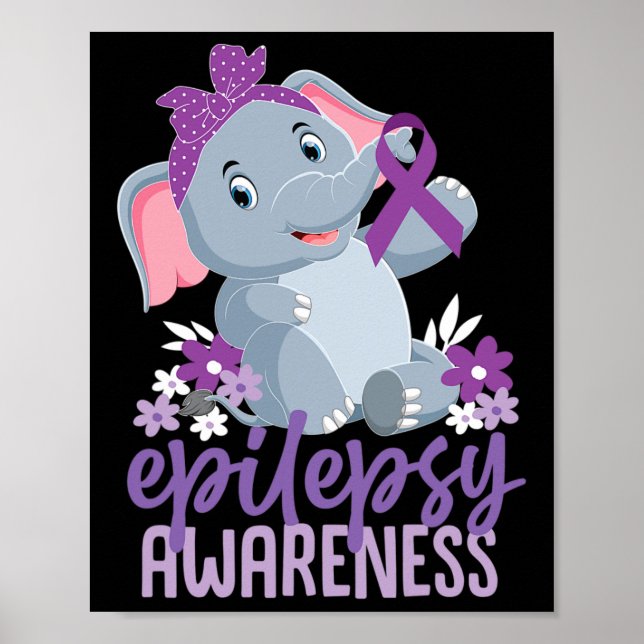 Póster Epilepsia divertida Conciencia Flor Elephant Ribbo (Frente)