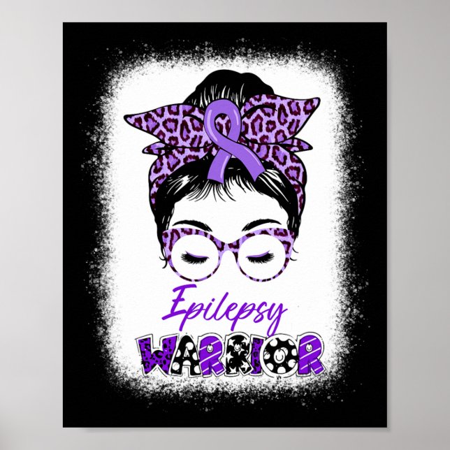 Póster Epilepsy Awareness Messy Bun Warrior Leopard Banda (Frente)