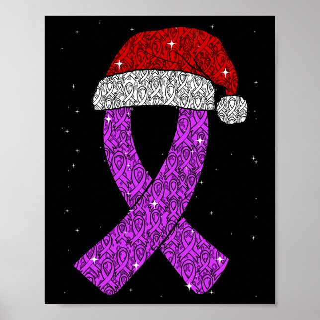Póster Epilepsy Christmas Hat Purple Awareness Ribbon Sei (Frente)