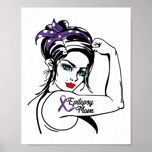 Póster Epilepsy Mom Awareness Rosie Riveter Ribbon (Frente)