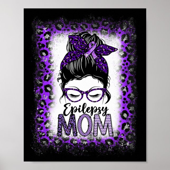 Póster Epilepsy Mom Messy Bun Epilepsy Awareness Purple R (Frente)