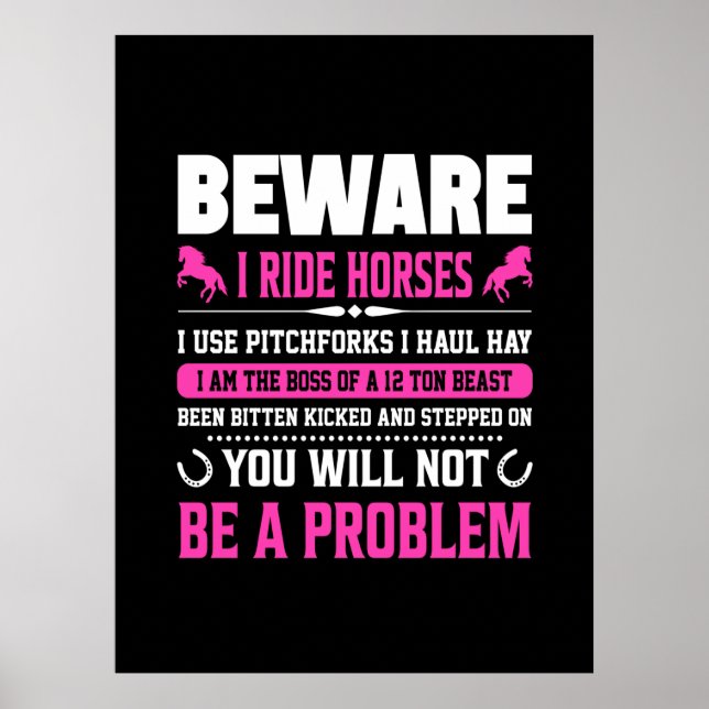 Póster Equestrian Gift | Beware I Rides Horses (Frente)