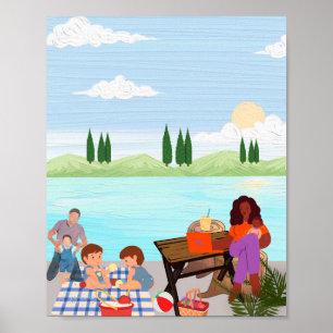 Póster Equilibrando Trabajo y Familia junto al Agua