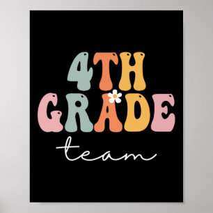 Póster Equipo de 4º Grado Retro Groovy Mujeres Feliz Prim