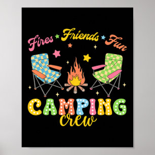 Póster Equipo de acampada Familia Amigos Chicas Niños Amb
