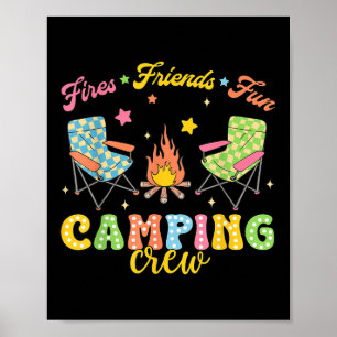 Póster Equipo de acampada Familia Amigos Chicas Niños Amb