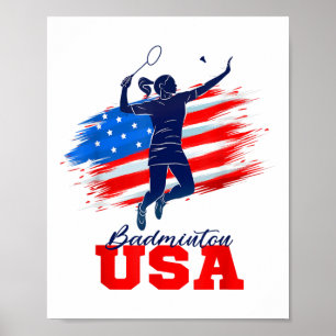 Póster Equipo de apoyo de Badminton Usa Bandera Americana