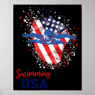 Póster Equipo de apoyo de natación bandera Usa nadador de