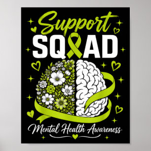 Póster Equipo de Apoyo Salud Mental Cerebro Cinta Verde