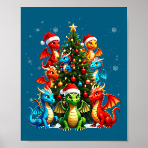 Póster Equipo de árbol de Navidad del dragón Santa sombre
