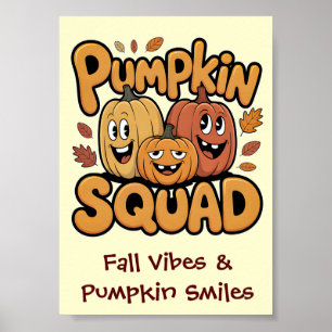 Póster Equipo de Calabaza Lindo Dibujo Animado Retro Otoñ