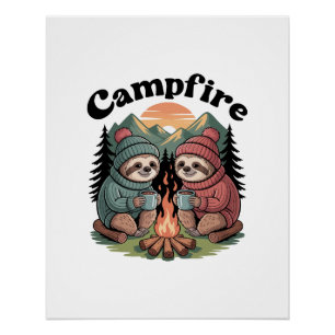 Póster Equipo de camping de perezoso Fuego oficial de cam