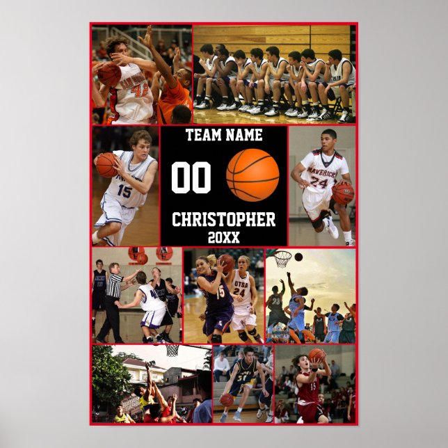 Póster Equipo de Collage de fotos de baloncesto de fin de (Frente)