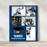 Póster Equipo de Collage de fotos de hockey personalizado<br><div class="desc">Este collage de hockey incluye tus 5 fotos y el nombre o nombre del equipo de tu jugador y añade un número. Cambie el color de fondo para que coincida con los colores del equipo. Una gran manera de celebrar la temporada y el duro trabajo de tu jugador. También hace...</div>