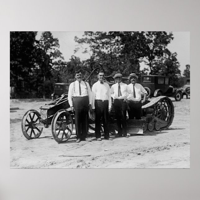 Póster Equipo de construcción de carreteras de la antigua (Frente)