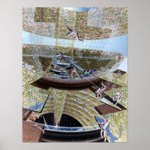 Póster Equipo de construcción de Colonia Espacial en el t